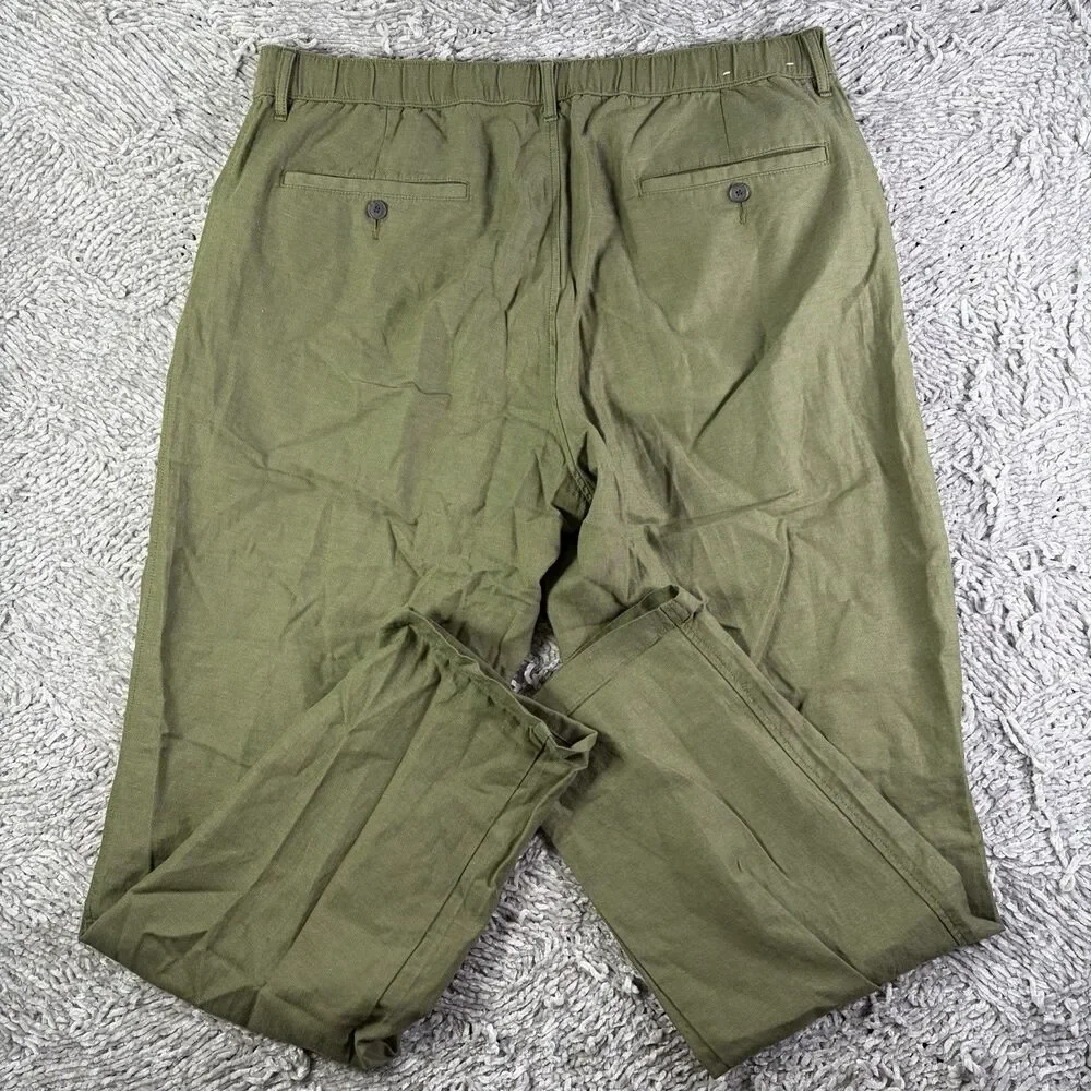 Uniqlo Linen Blend Pants Mens XL (36-39 Inch Waist) Green Drawstring Summer Work